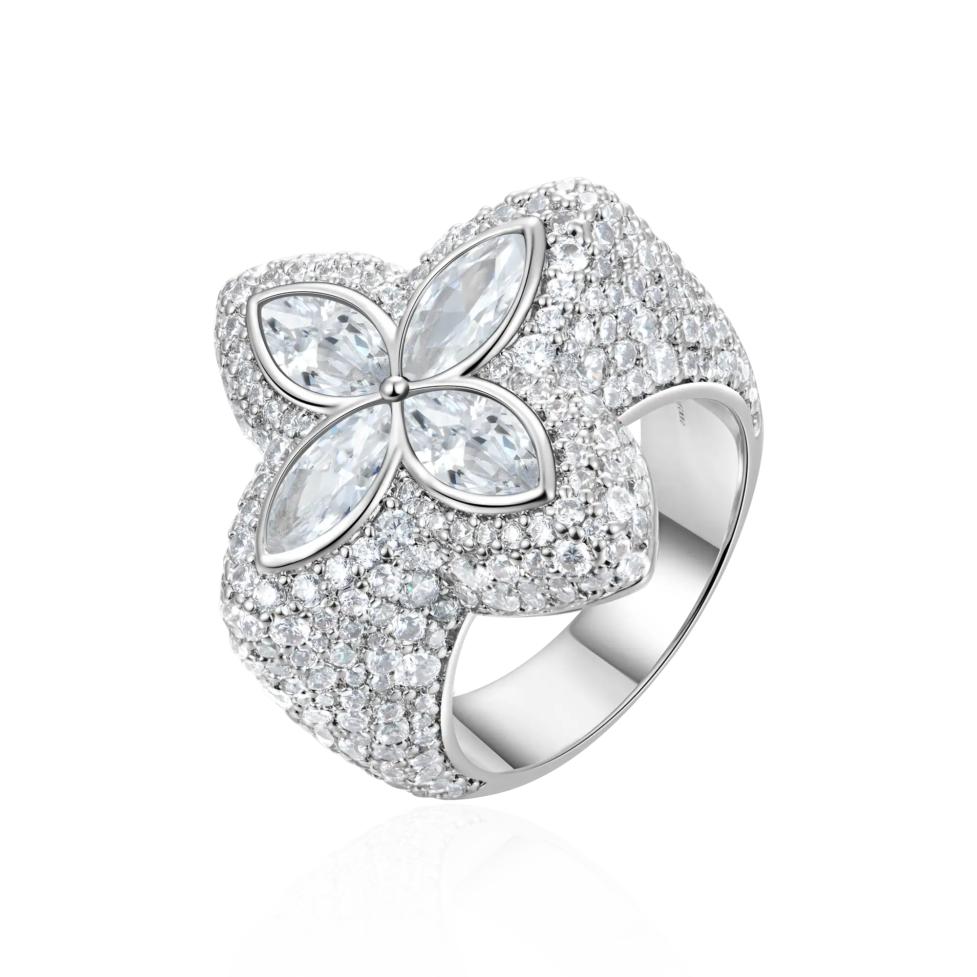 Bague de trèfle lumineuse glacée - Diamond blanc