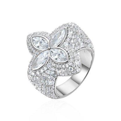 Bague de trèfle lumineuse glacée - Diamond blanc