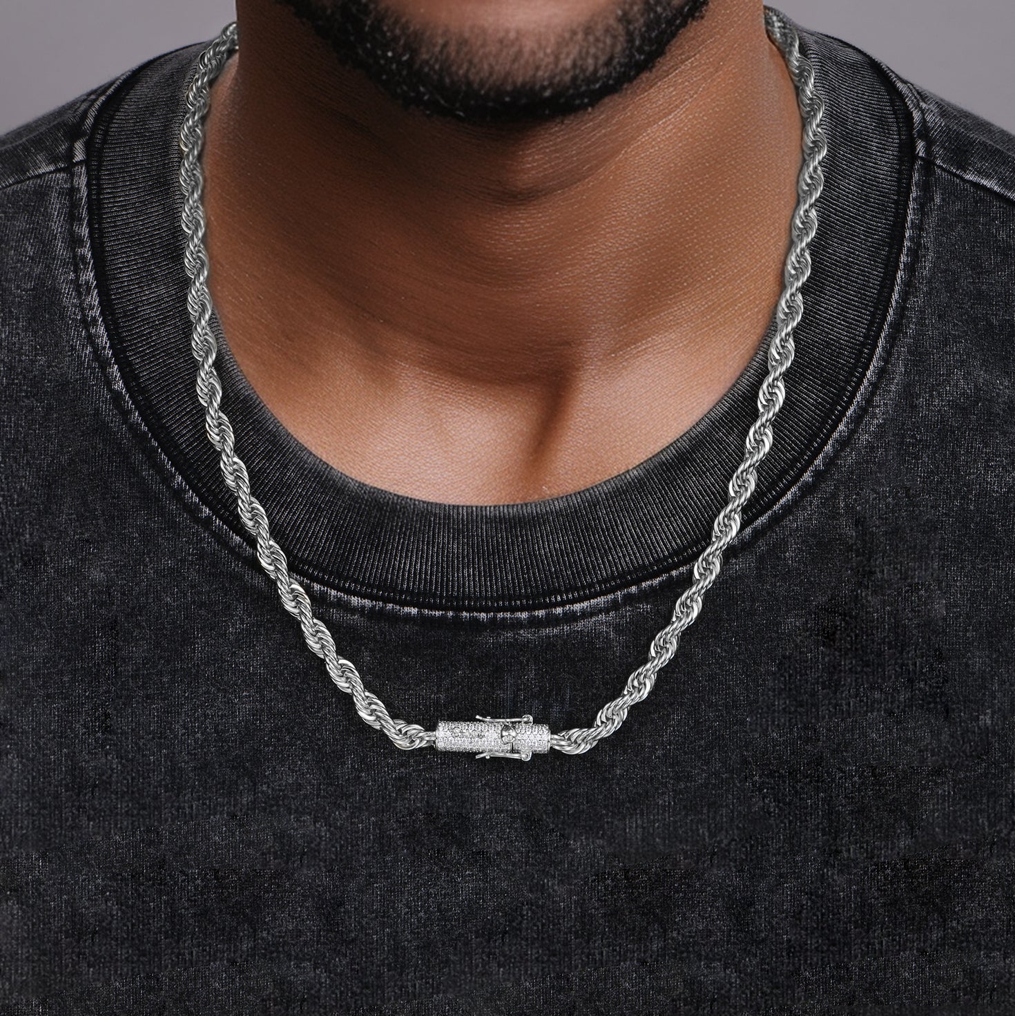 Rope Chain With Iced Clasp - 6mm