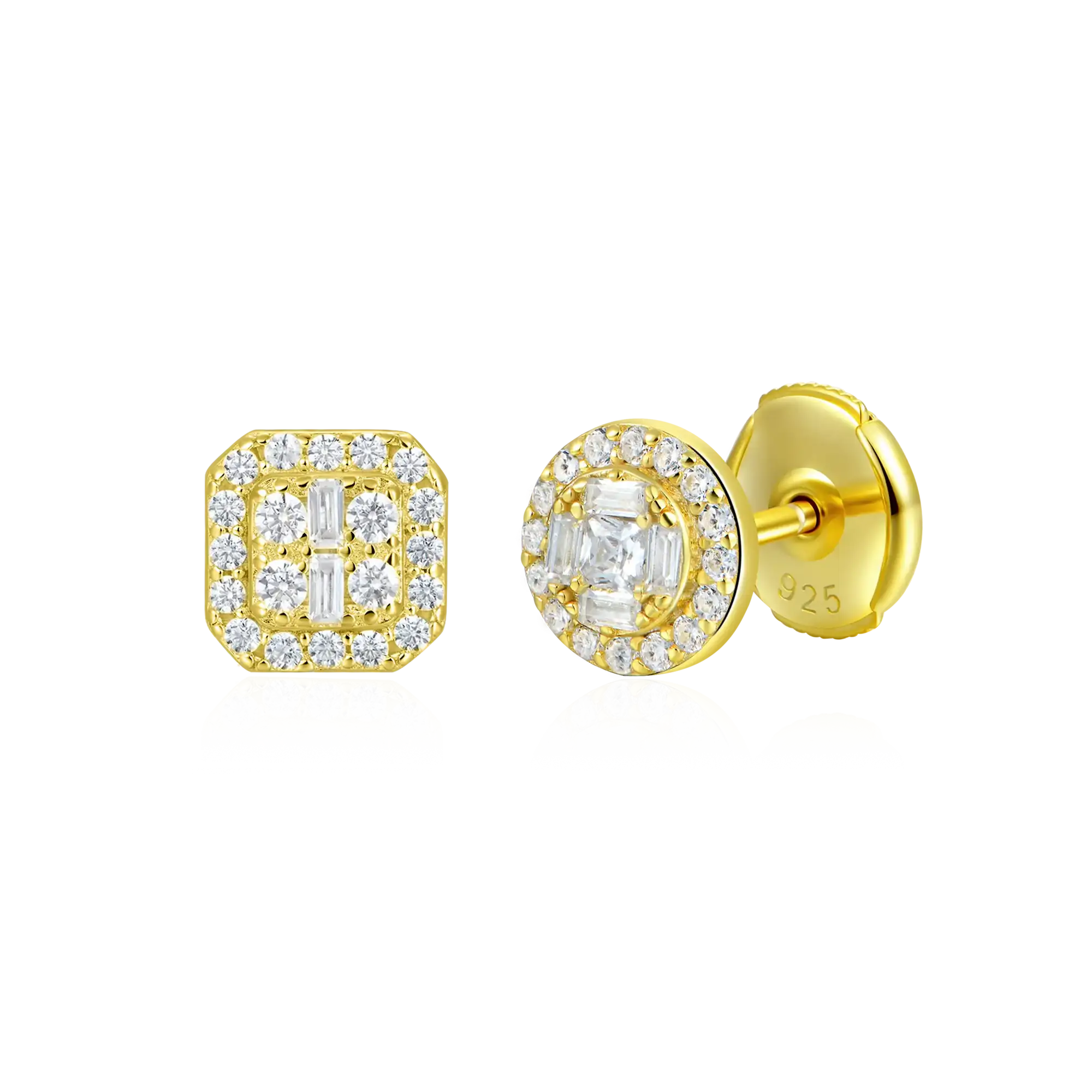 Baguette Mix Halo Stud Earring Set