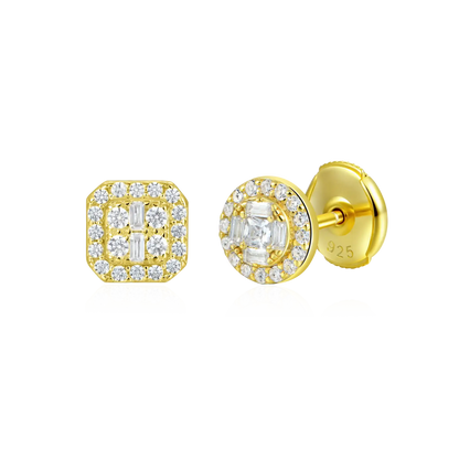 Baguette Mix Halo Stud Earring Set
