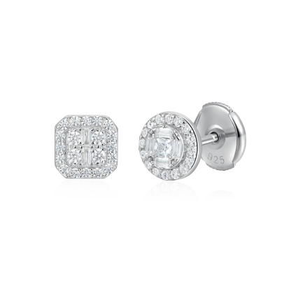 Baguette Mix Halo Stud Earring Set