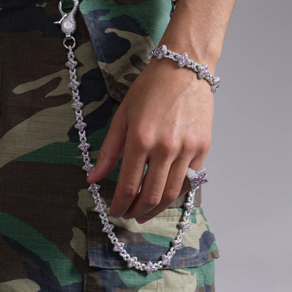 Moissanite Luminous Clover Necklace & Wallet Chain - Pink Diamond