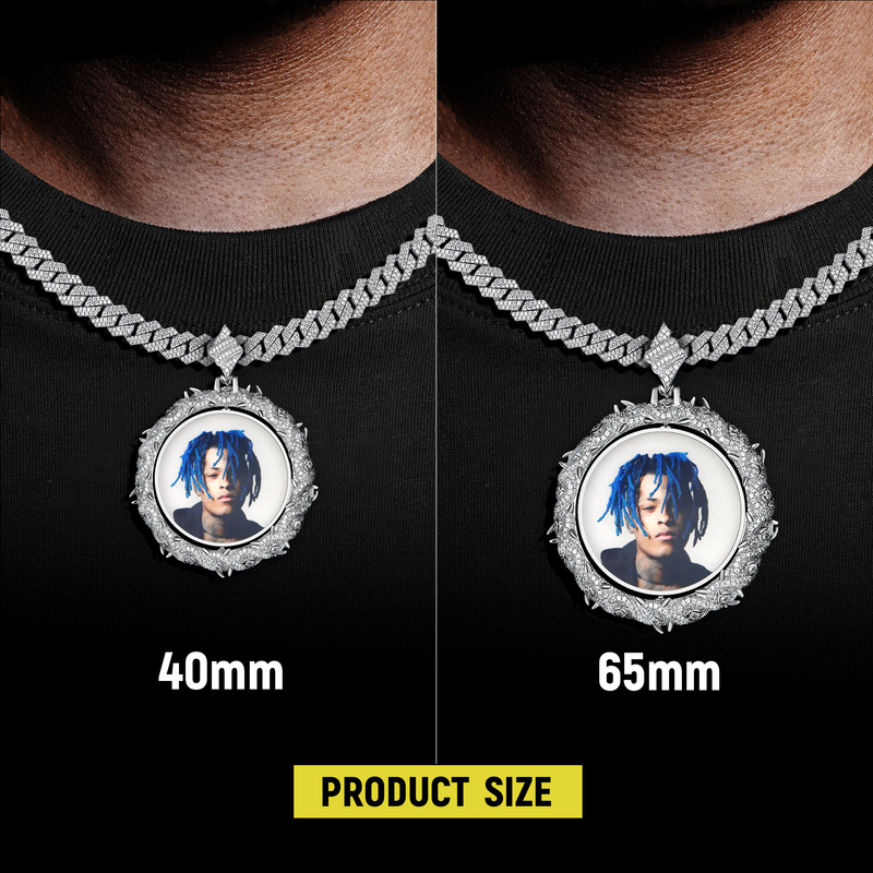 Kundenspezifischer rotierender Moissanite-Dornen-doppelseitiger Foto-Halsketten-Anhänger