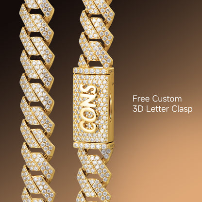 Round Cut Prong Cuban Link Chain - 15mm