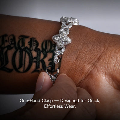 Iced Luminous Clover Chain & Armbandset – Weißer Diamant