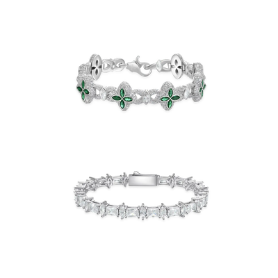 Geschenkset „Eis leuchtendes Kleeblatt + raffiniertes Glanz-Tennisarmband“.
