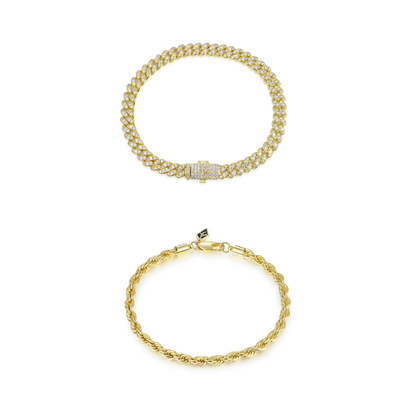 Micro Round Cut Cuban Link + Rope Bracelet Gift Set