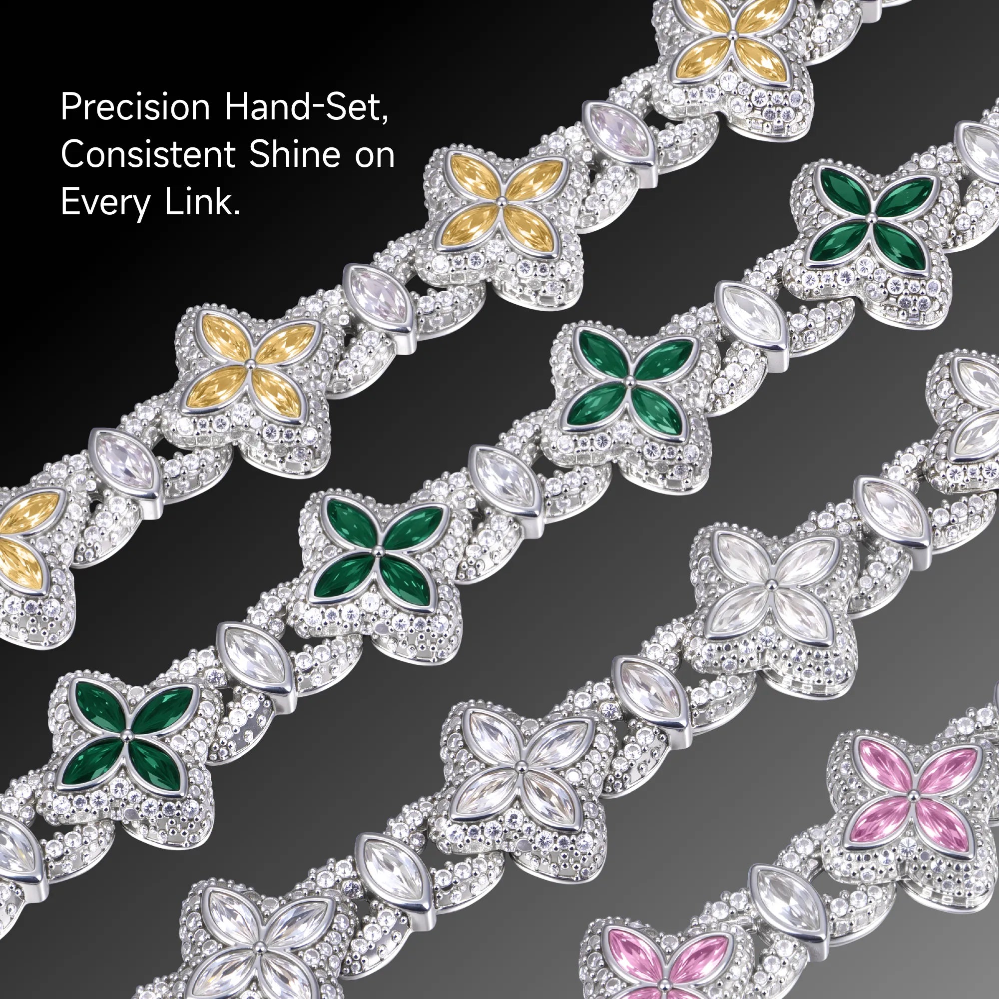 Collier de trèfle lumineux glacé et porte-porte - Diamond blanc