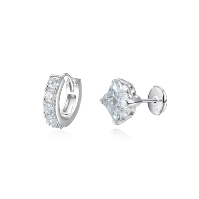 Moissanit S925 Classic Hoop & Clover Ohrstecker-Set
