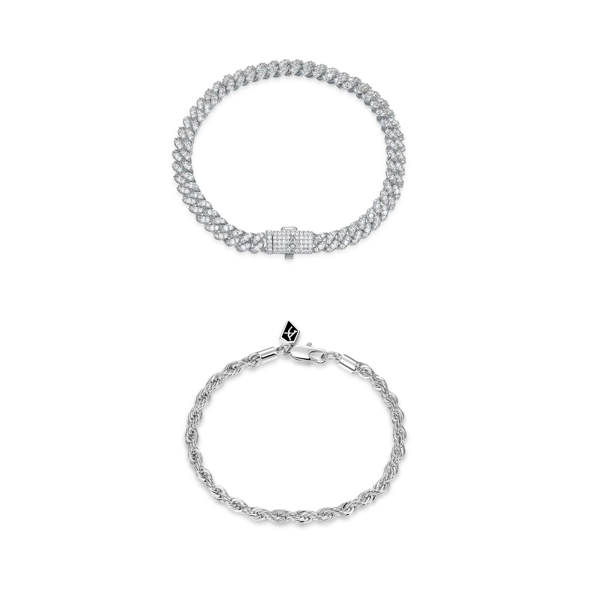 Micro Round Cut Cuban Link + Rope Bracelet Gift Set