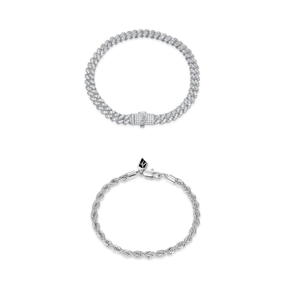 Micro Round Cut Cuban Link + Rope Bracelet Gift Set