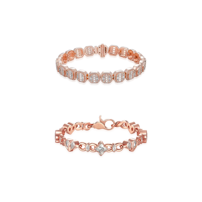 Baguette-Cluster-Tennis + strahlendes Herz-Armband-Geschenkset