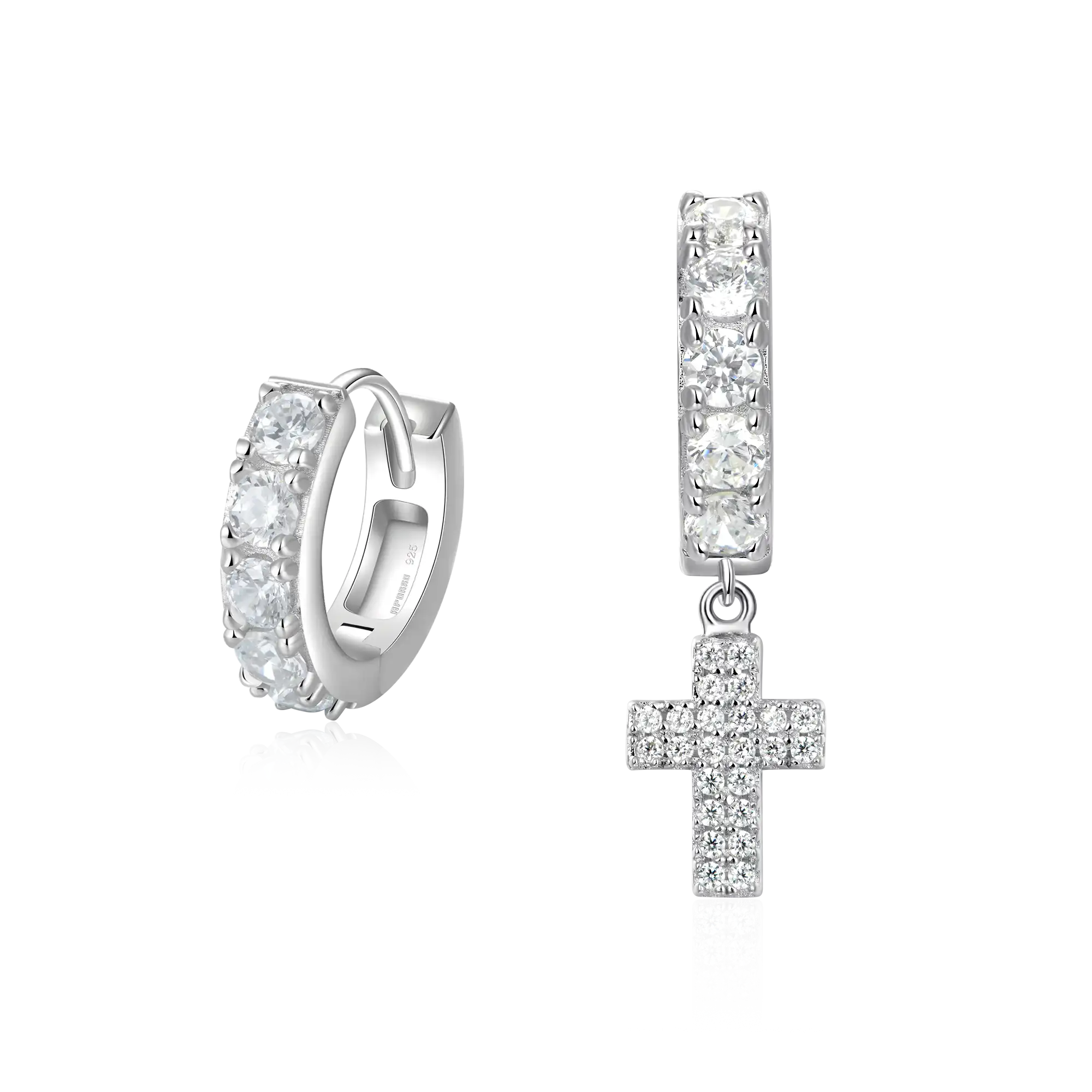 Moissanite Cross Dangly & Classic Hoop Earring Set