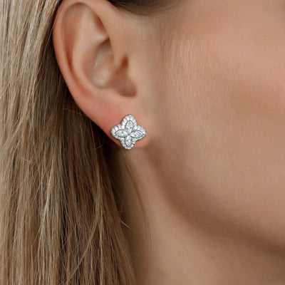 S925 Iced Luminous Clover Earrings - White Diamond