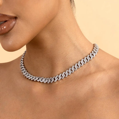 Women's Round Cut Prong Cuban Link Chain - 8mm
