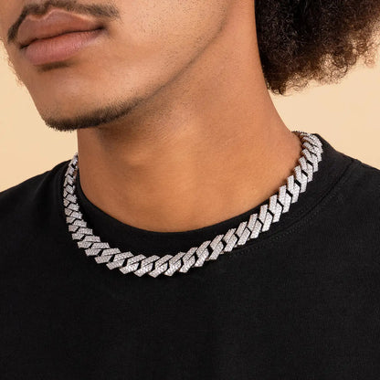 Moissanite Round Cut Prong Cuban Link Chain - 8mm