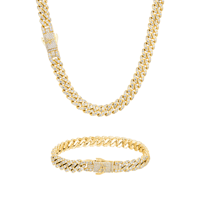 8mm Round Cut Cuban Chain & Bracelet Set