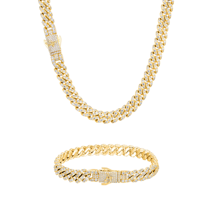 8mm Round Cut Cuban Link Chain & Bracelet Gift Set