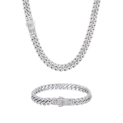 8mm Round Cut Cuban Chain & Bracelet Set