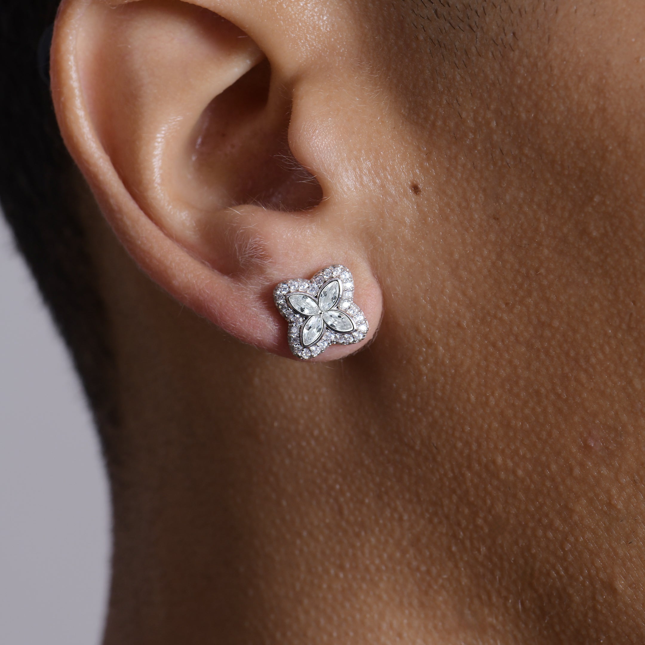 Iced Luminous Clover Earrings - White Diamond