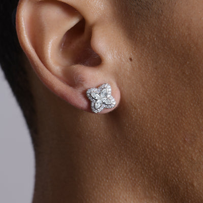 S925 Iced Luminous Clover Earrings - White Diamond