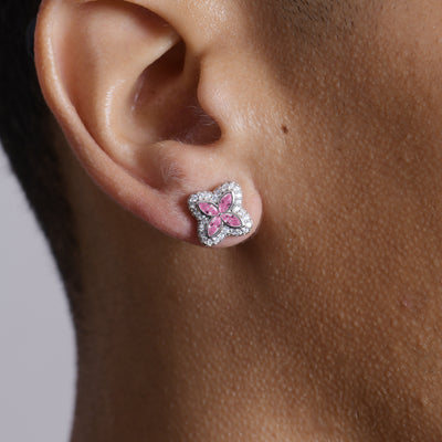 S925 Iced Luminous Clover Ohrringe – Rosa Diamant