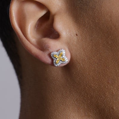 S925 Iced Luminous Clover Earrings - Yellow Diamond