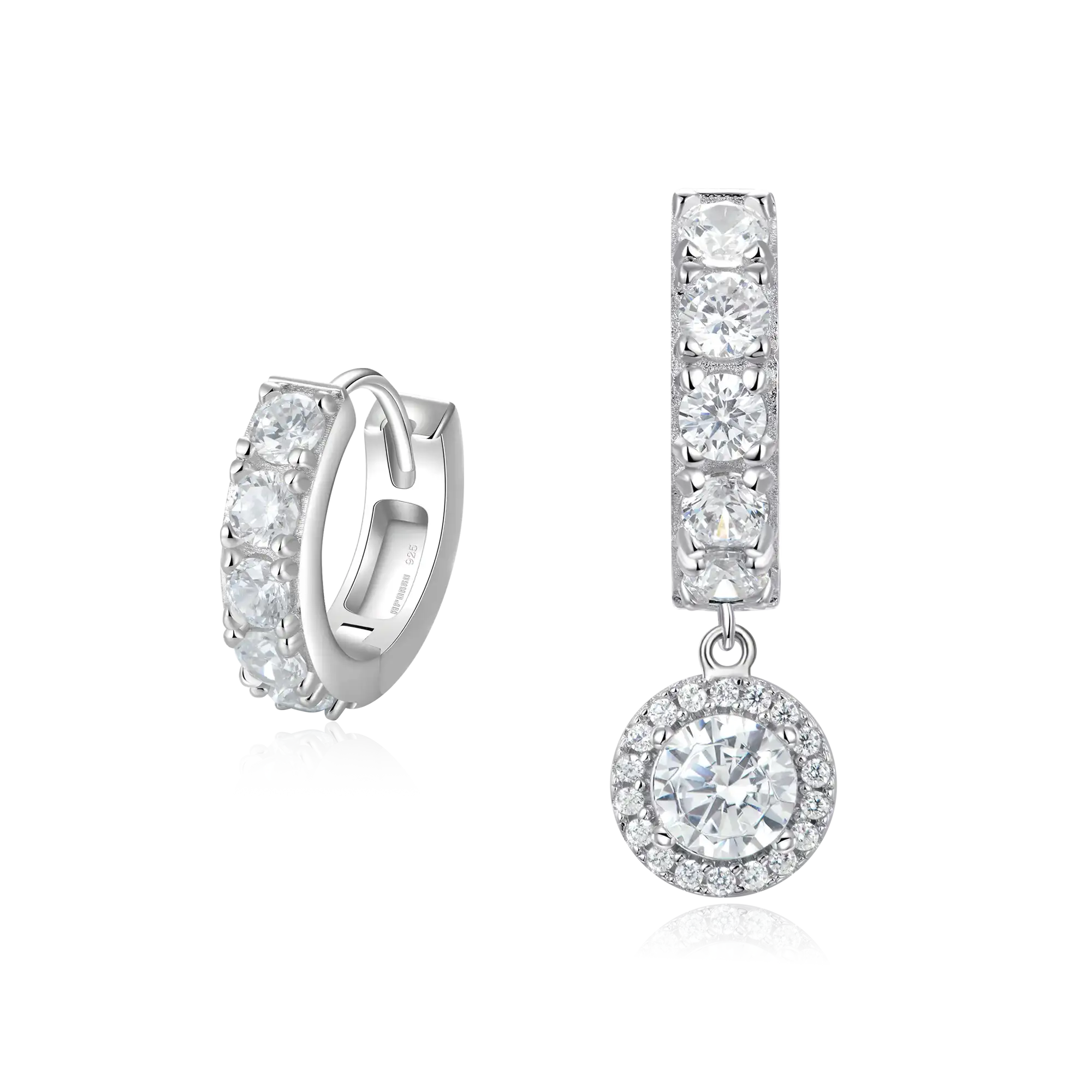 Moissanite Halo Dangly & Classic Hoop Earring Set