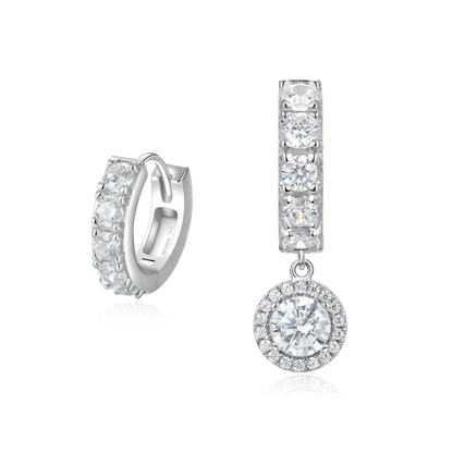 Moissanite Halo Dangly & Classic Hoop Earring Set