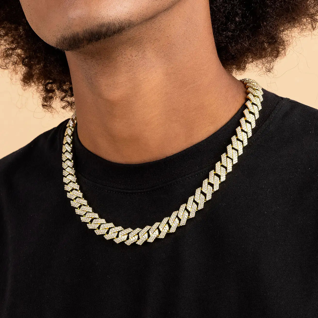 Moissanite Round Cut Prong Cuban Link Chain - 15mm