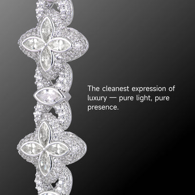 Iced Luminous Clover Chain & Armbandset – Weißer Diamant