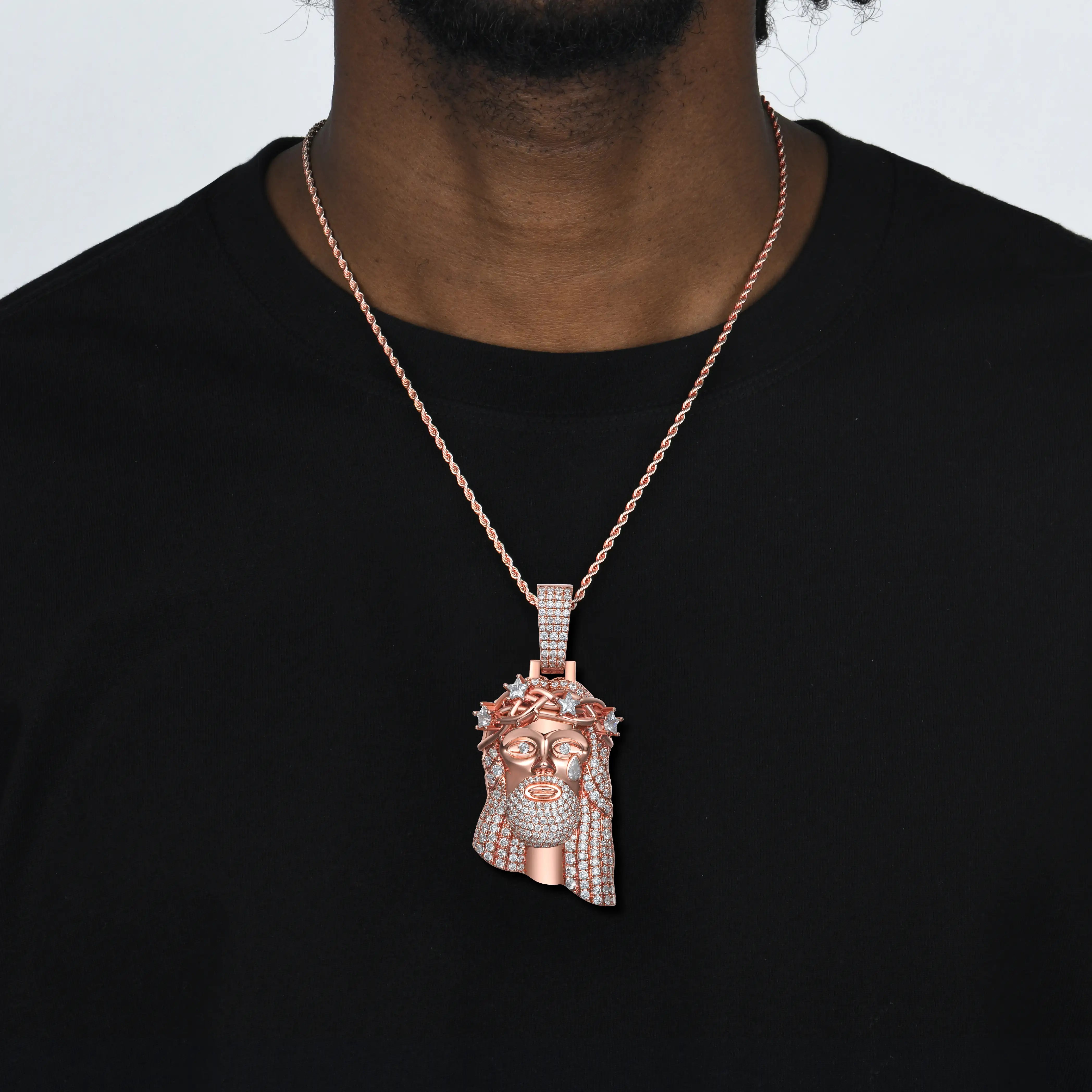 Moissanite Rose Gold Stellar Jesus Pendant - Medium