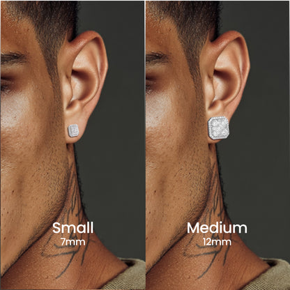 Octagon Baguette Mix Halo Stud Earrings - Pair