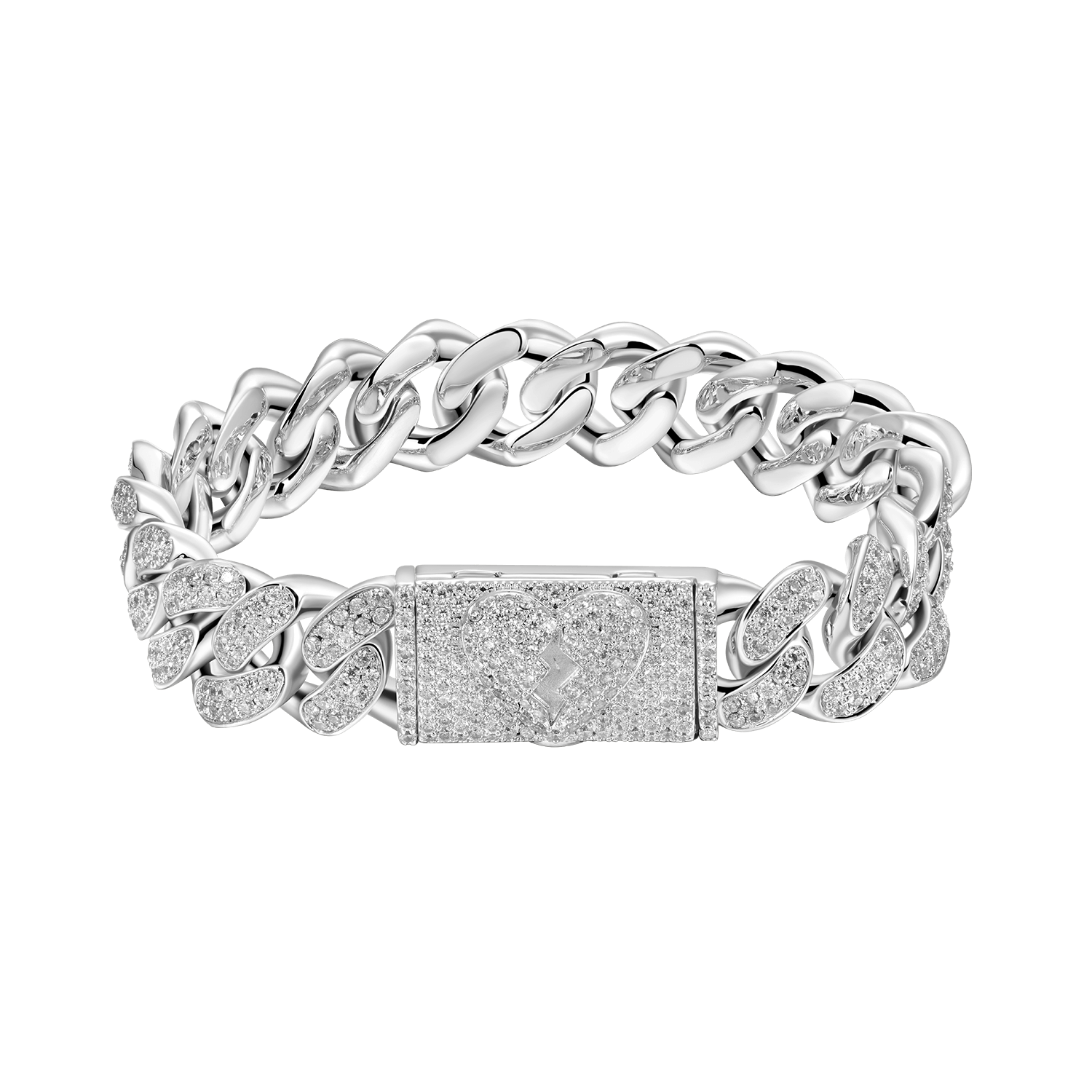 12mm Broken Heart Box Clasp Cuban Link Bracelet