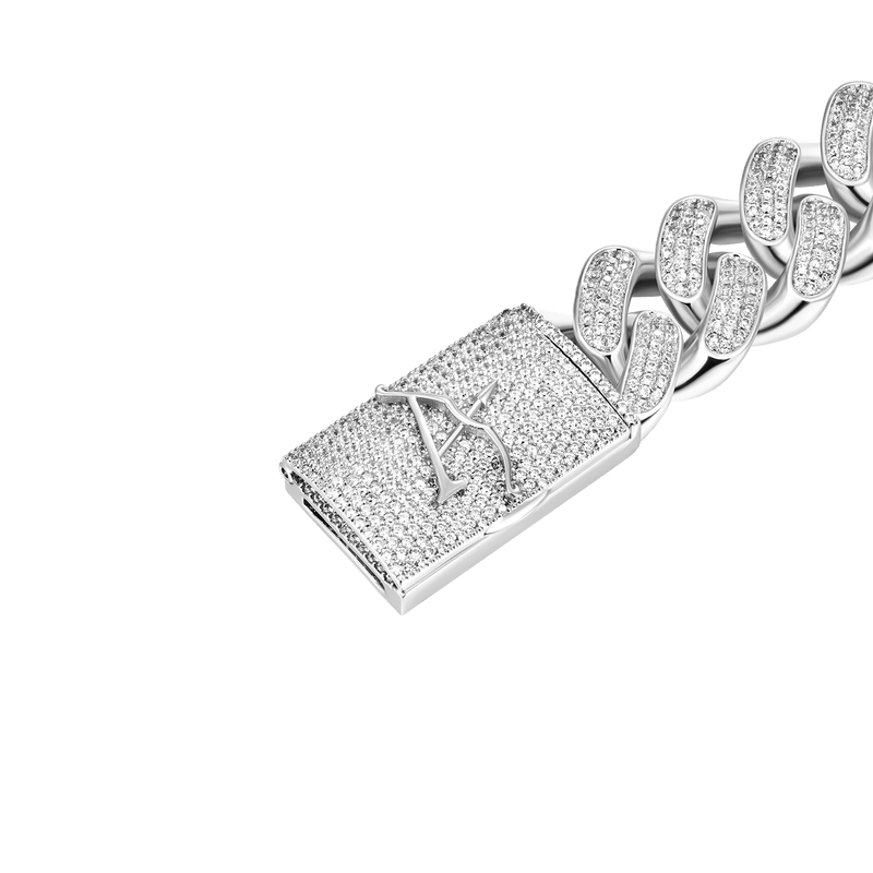 19mm A® Box Clasp Cuban Link Bracelet 7"-White Gold - APORRO