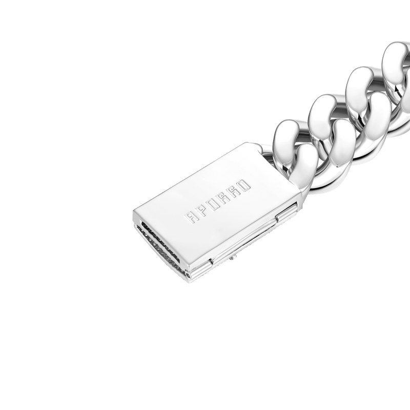 19mm A® Box Clasp Cuban Link Bracelet 7"-White Gold - APORRO