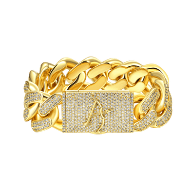 19mm A® Box Clasp Cuban Link Bracelet 7"-Yellow Gold