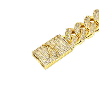 19mm A® Box Clasp Cuban Link Bracelet 7"-Yellow Gold