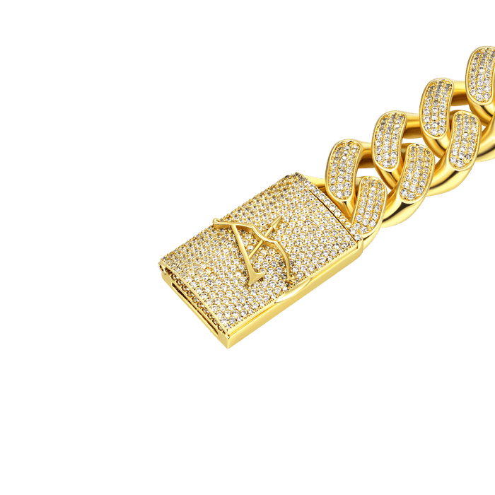 19mm A® Box Clasp Cuban Link Bracelet 7"-Yellow Gold - APORRO