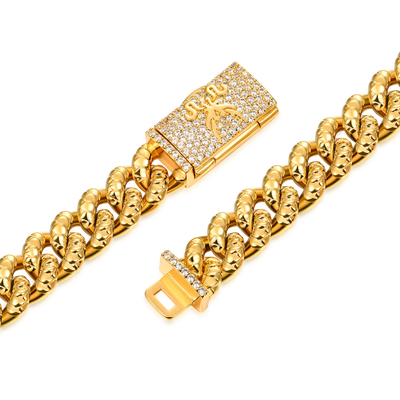 Pulsera cubana de Miami con cierre de caja de dragón WONG - 10 mm