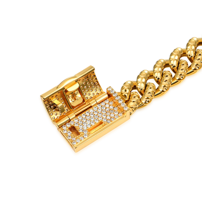 Pulsera cubana de Miami con cierre de caja de dragón WONG - 10 mm