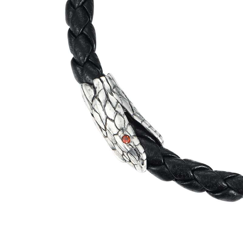 Infinity Black Snake Leather Bracelet - Infinity Bracelet White Gold - APORRO