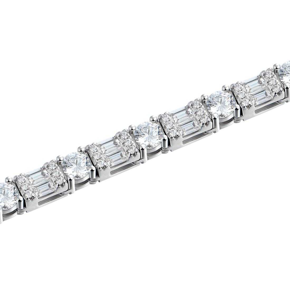 Women's Baguette and Round Cut Scattered Tennis Bracelet - 7mm