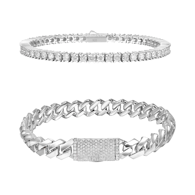 Bracelet tennis 3 mm + bracelet à griffes en or uni 8 mm - Bundle - APORRO