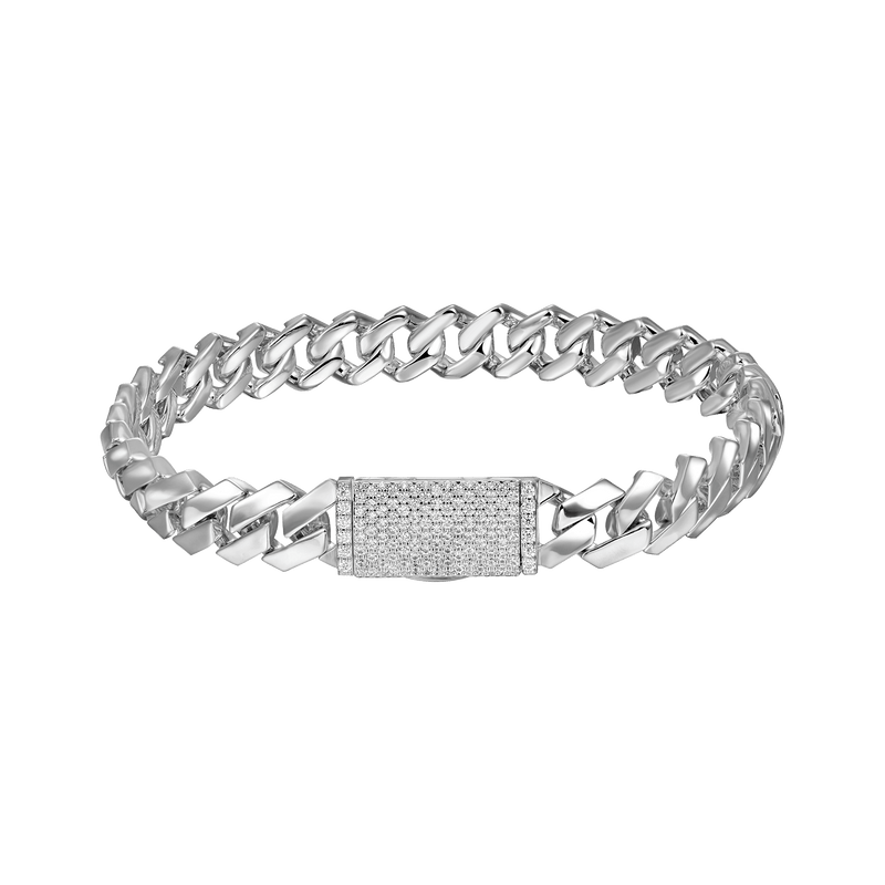 Plain Gold Prong Moissanite Diamond Cuban Bracelet - Ice Box - APORRO