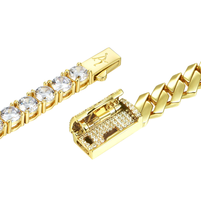 3mm Tennisarmband + 8mm Plain Gold Prong Armband Bundle - APORRO