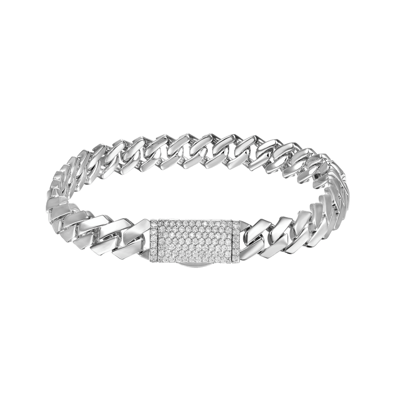 Plain Gold Prong Moissanite Diamond Cuban Bracelet - Ice Box - APORRO