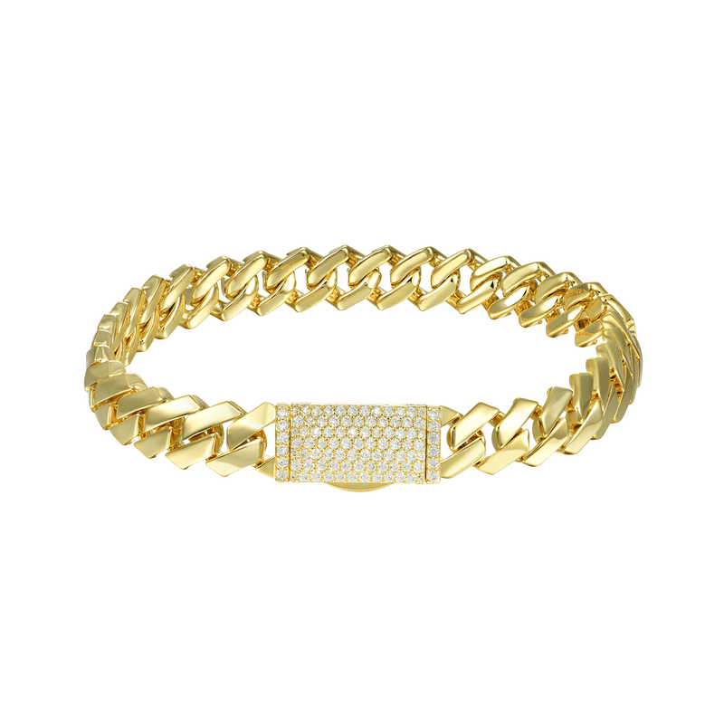 Plain Gold Prong Moissanite Diamond Cuban Bracelet - Ice Box - APORRO