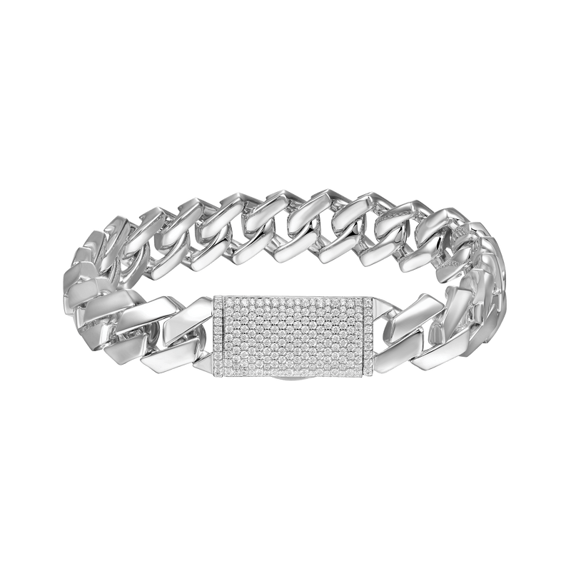 Plain Gold Prong Moissanite Diamond Cuban Bracelet - Ice Box - APORRO